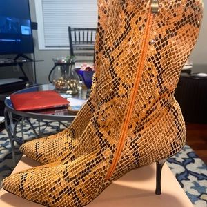 Simmi Orange Snake Print Ankle Boots *NWT*